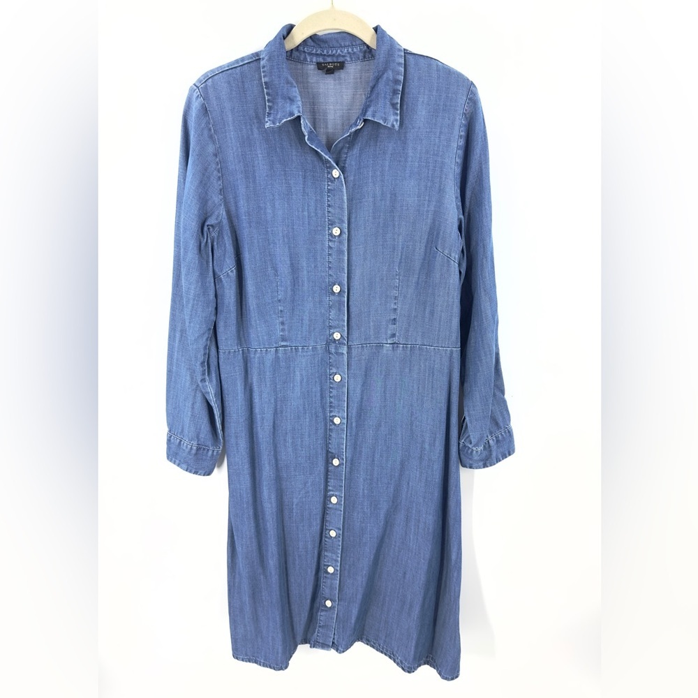 Talbots Denim Shirt Dress Womens 10 Petite Button Down Classic Preppy Minimalist - Picture 2 of 8
